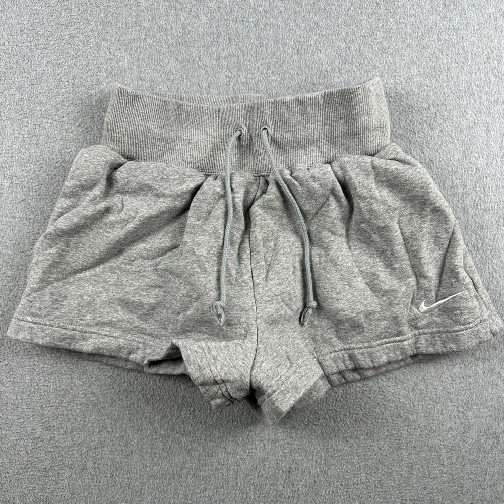 Nike Shorts Womens Small Fleece High Waisted Gray Embroidered Swoosh Logo